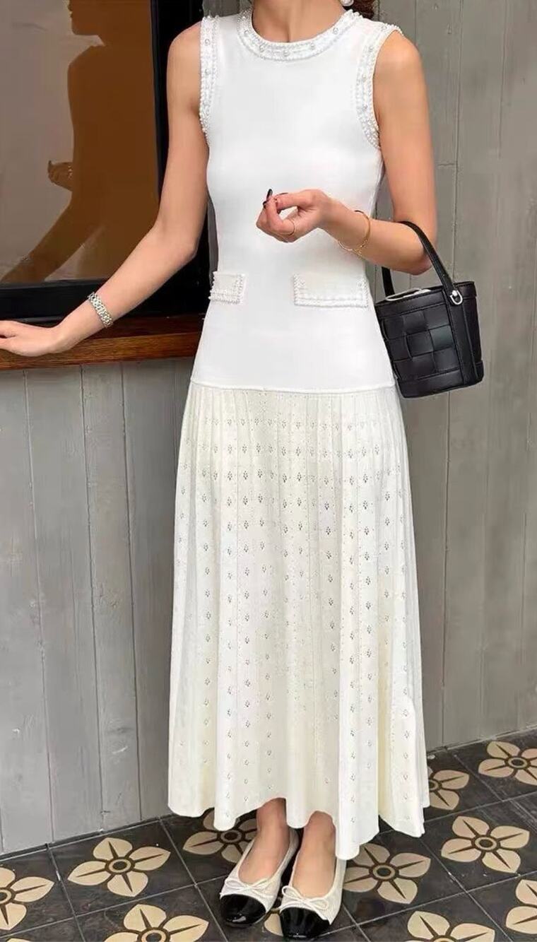 Sandro Pearl bead knit maxi dress